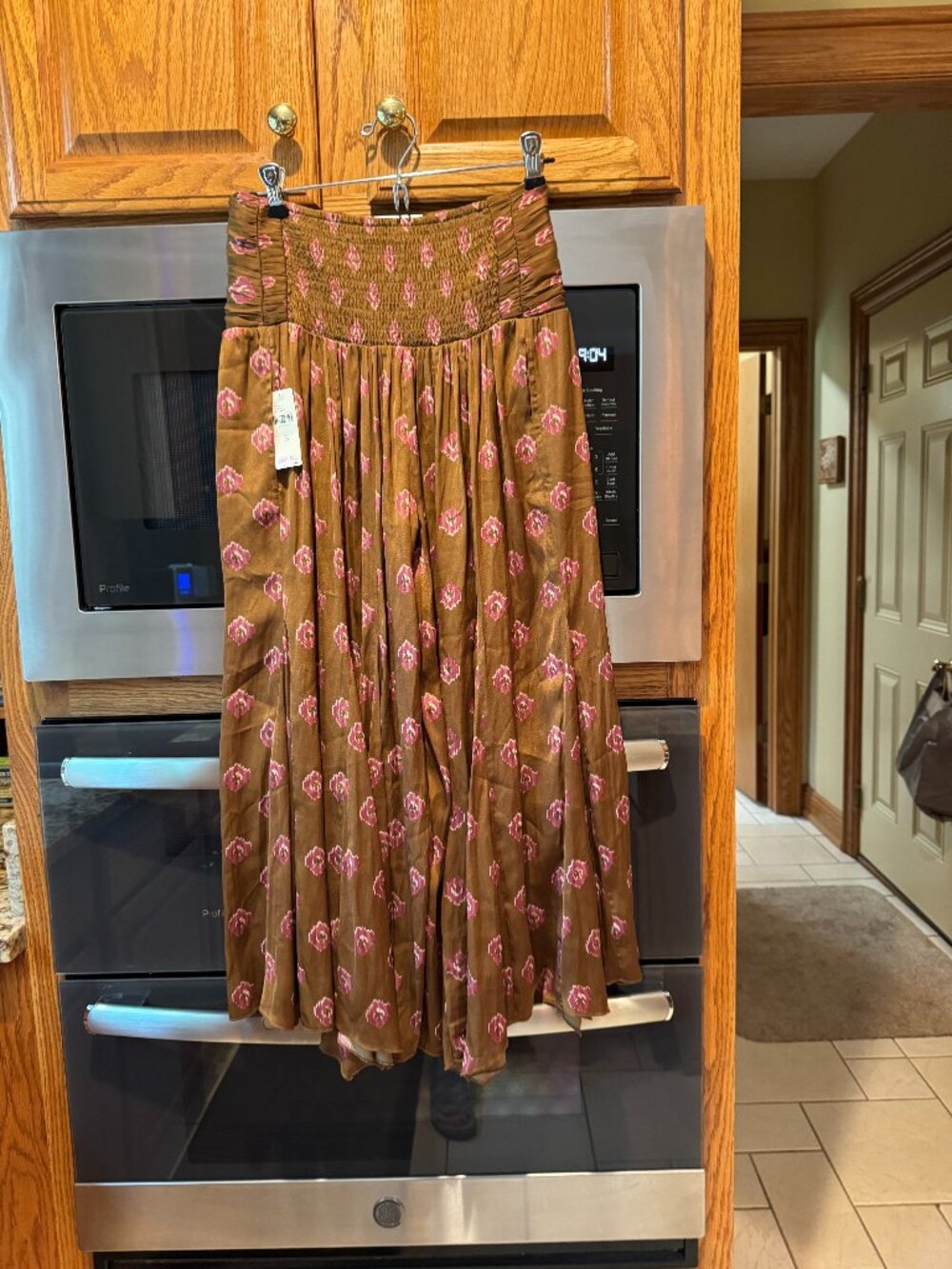 By Anthropologie Silky Block Print Wide-Leg Pants Brown & Pink XS New